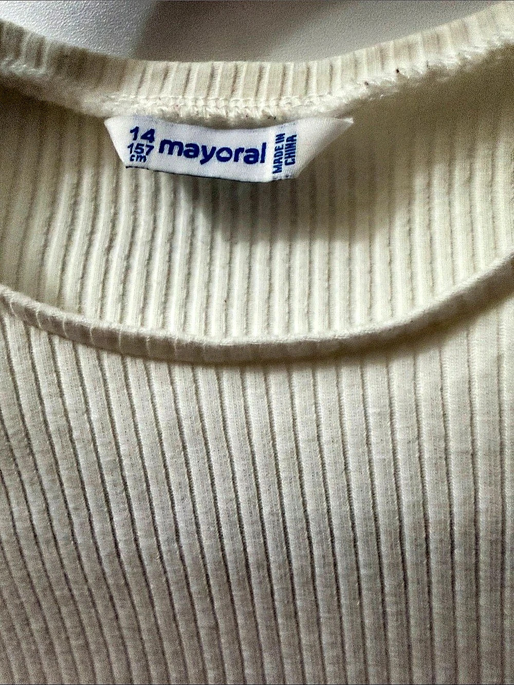 Mayoral Girls Ivory Chiffon Sleeve Ribbed Top Girls Size 14 - Picture 3 of 6